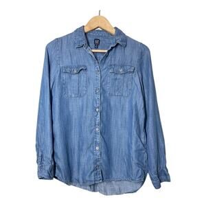 GAP Youth XXL Lyocell Chambray Shirt Long Sleeve Button Front Blue Girls